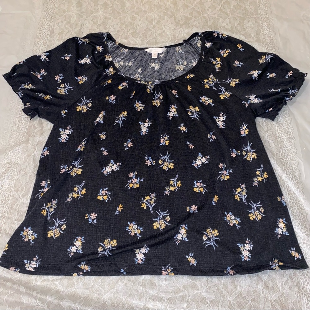 LC Lauren Conrad Black Floral Blouse Women's Size XL